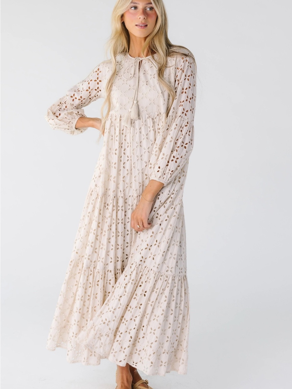 Eyelet Maxi Dress in Cream
